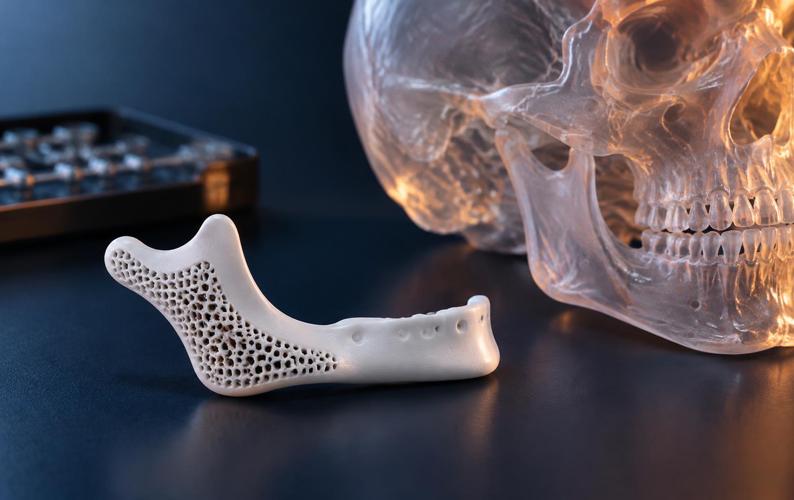 Implante impreso en 3D junto a modelo anatómico